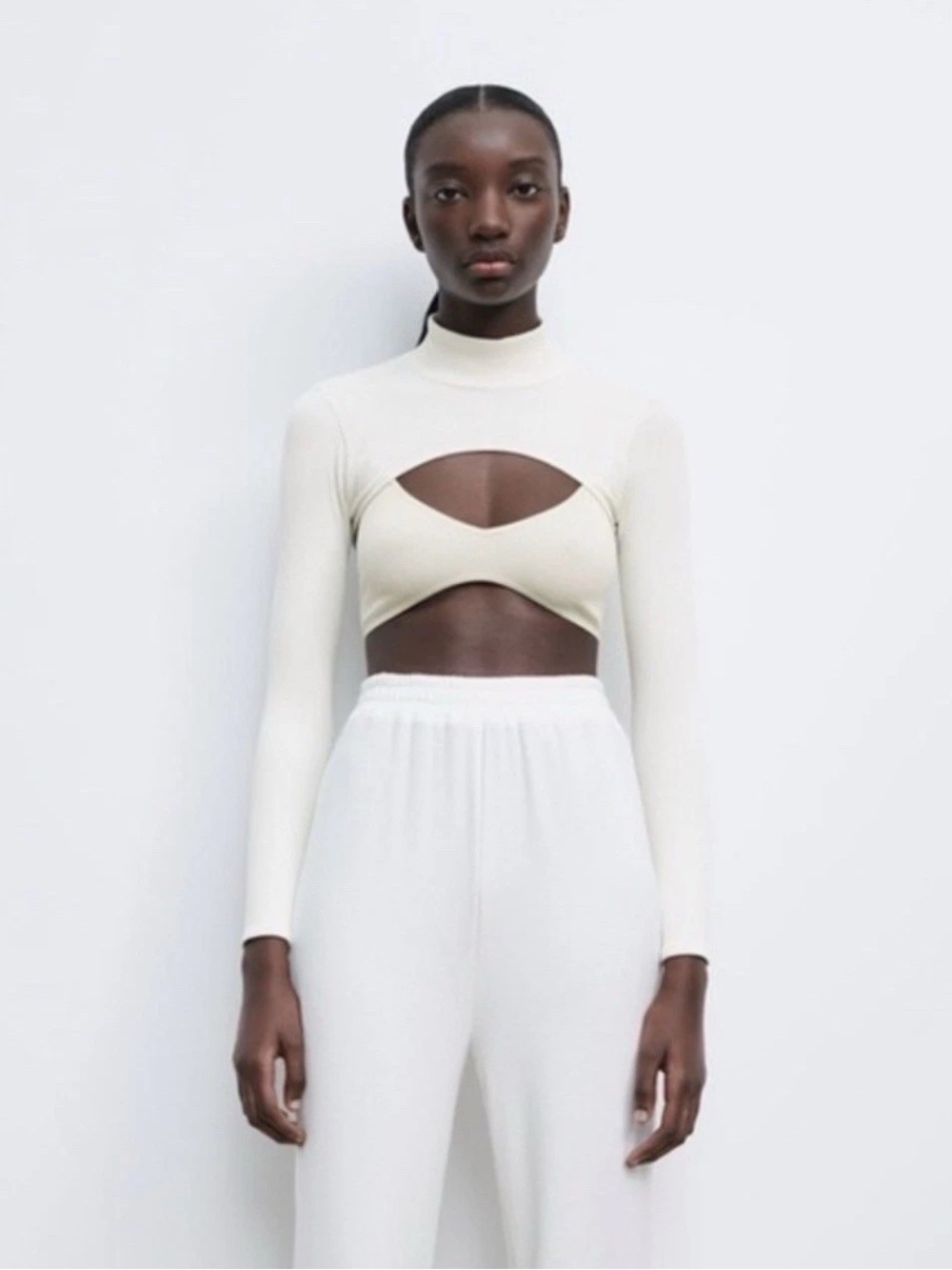 Ribbed Mock Neck Bolero Top